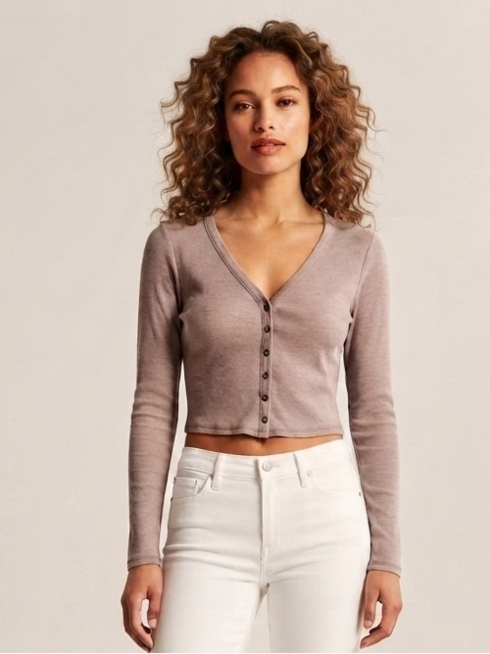 Bozzolo Ribbed Cropped Button Up Cardigan